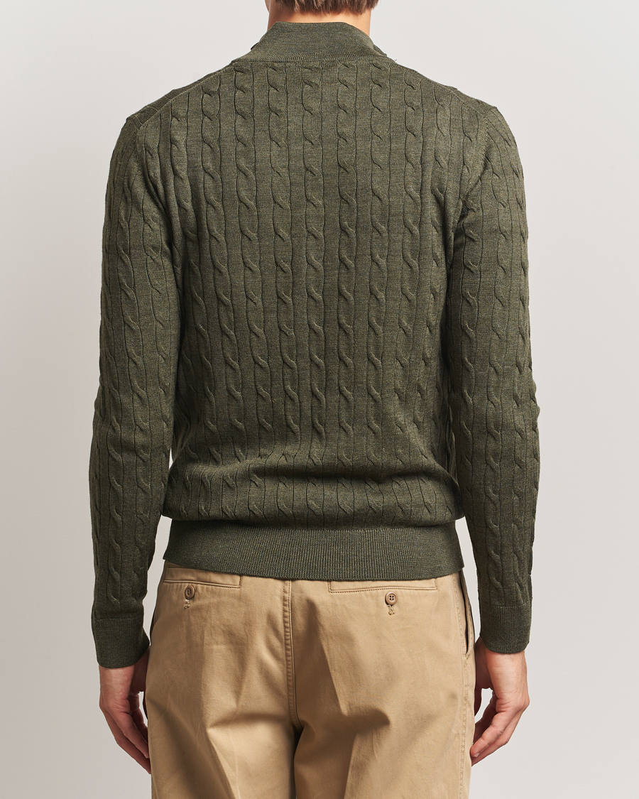 Uomini | Maglieria | Morris | Merino Cable Half Zip Olive