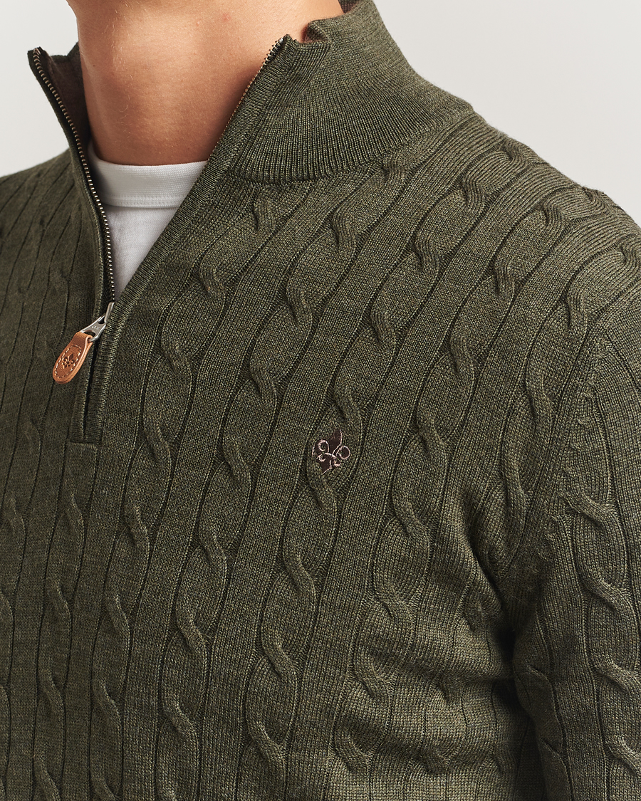 Uomini | Maglieria | Morris | Merino Cable Half Zip Olive