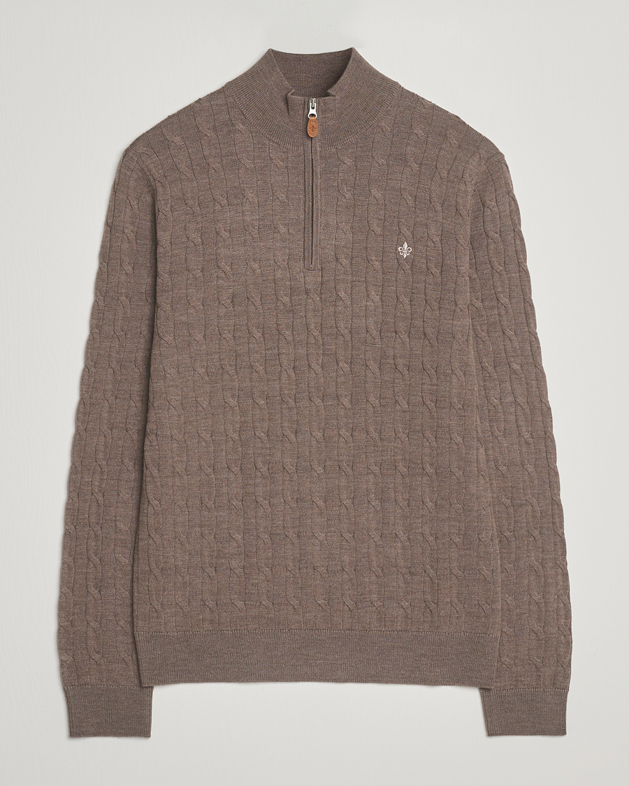 Uomini | Maglieria | Morris | Merino Cable Half Zip Light Brown