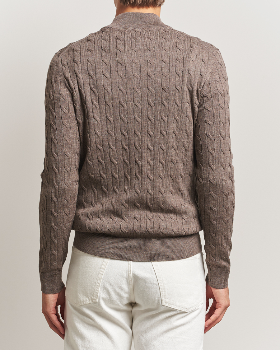 Uomini | Maglieria | Morris | Merino Cable Half Zip Light Brown