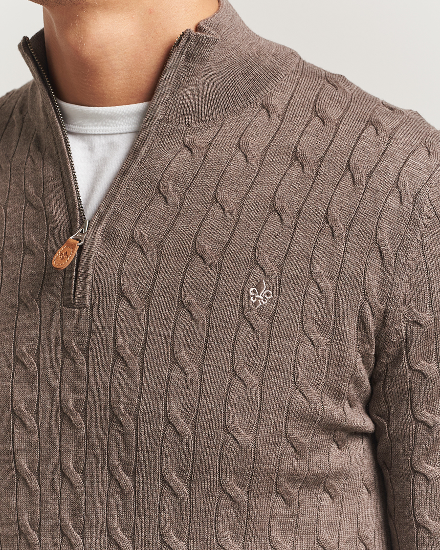 Uomini | Maglieria | Morris | Merino Cable Half Zip Light Brown