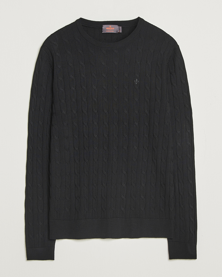 Uomini | Maglieria | Morris | Merino Cable O-Neck Black