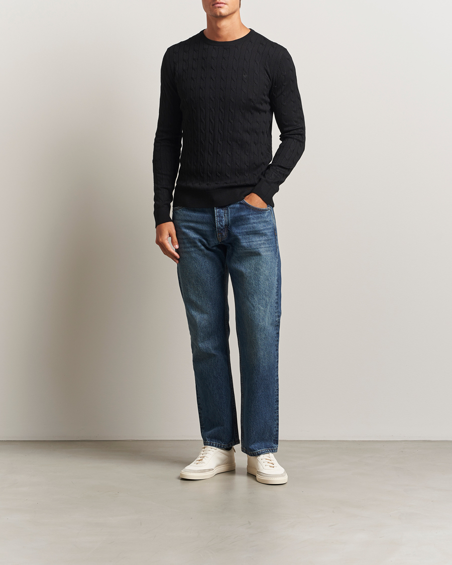 Uomini | Maglieria | Morris | Merino Cable O-Neck Black
