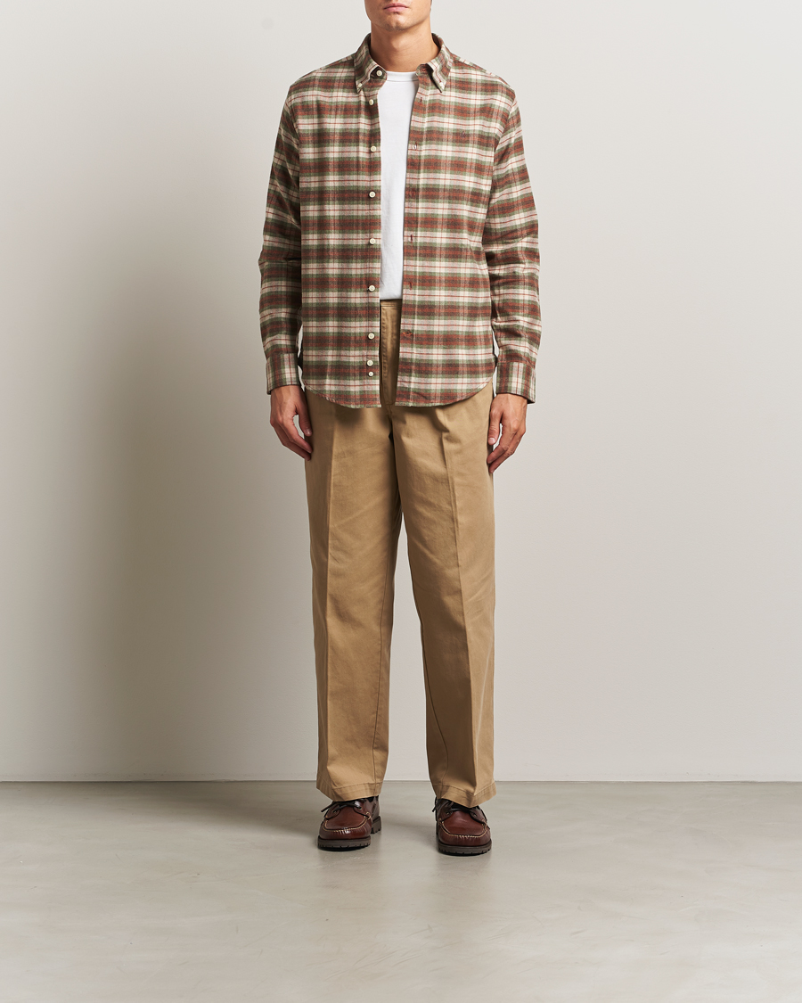 Uomini | Camicie | Morris | Flannel Check Shirt Olive