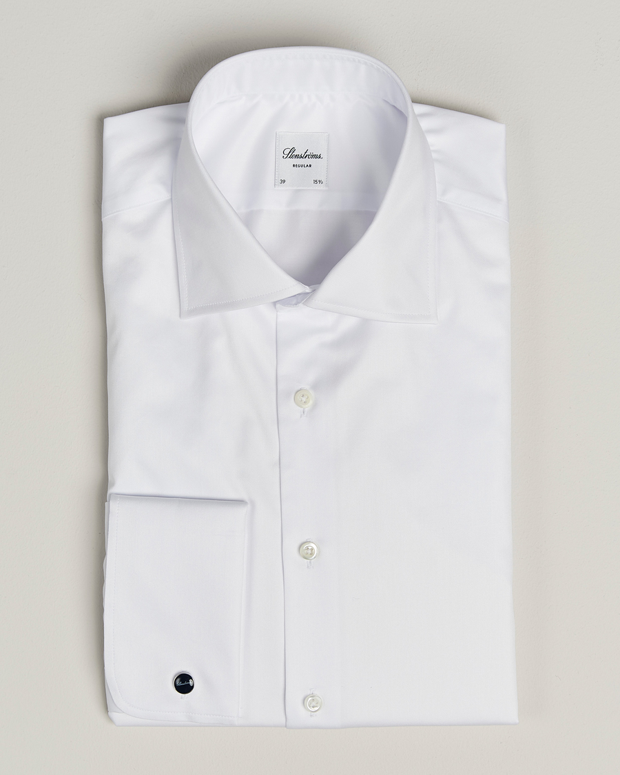 Uomini | Camicie | Stenströms | Regular Fit Cotton Twill Double Cuff Shirt White