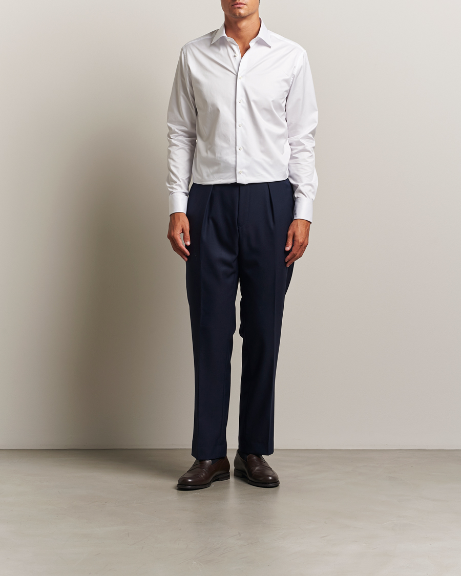 Uomini | Camicie | Stenströms | Regular Fit Cotton Twill Double Cuff Shirt White