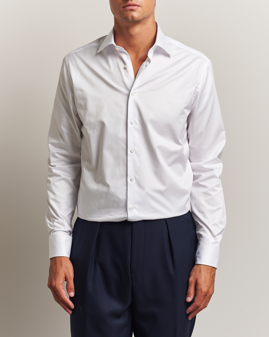 Uomini | Camicie | Stenströms | Regular Fit Cotton Twill Double Cuff Shirt White