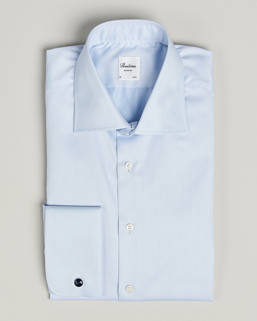 Uomini | Camicie | Stenströms | Regular Fit Cotton Twill Double Cuff Shirt Blue