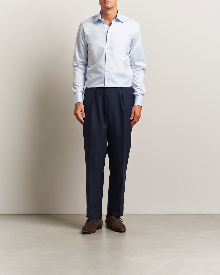 Uomini | Camicie | Stenströms | Regular Fit Cotton Twill Double Cuff Shirt Blue