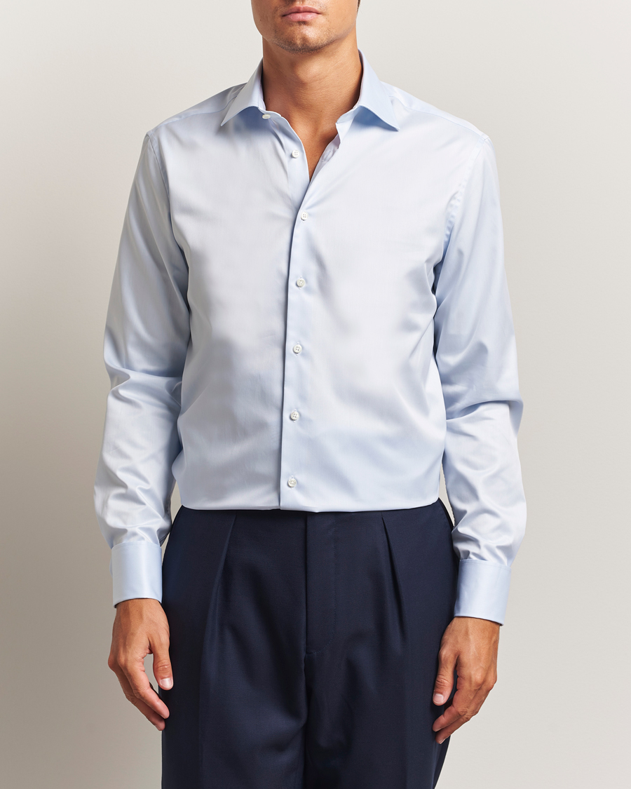 Uomini | Camicie | Stenströms | Regular Fit Cotton Twill Double Cuff Shirt Blue