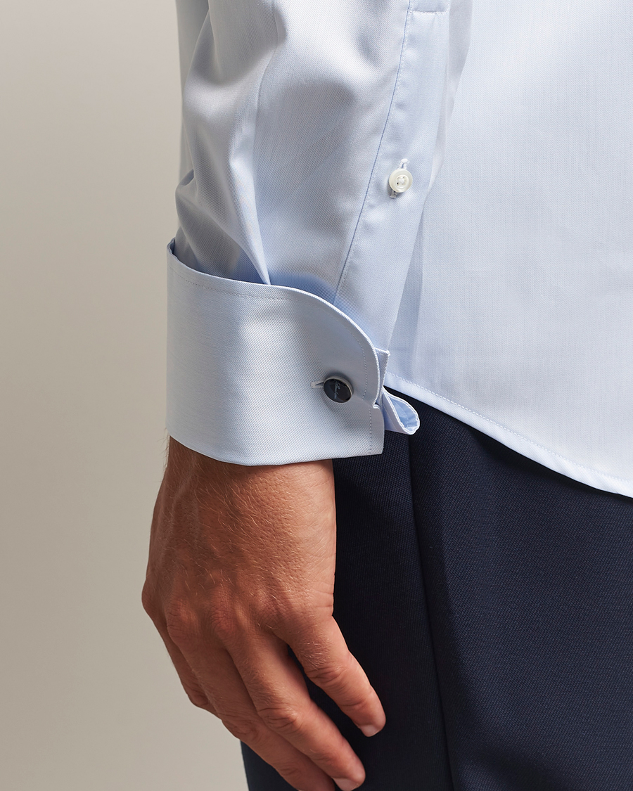 Uomini | Camicie | Stenströms | Regular Fit Cotton Twill Double Cuff Shirt Blue