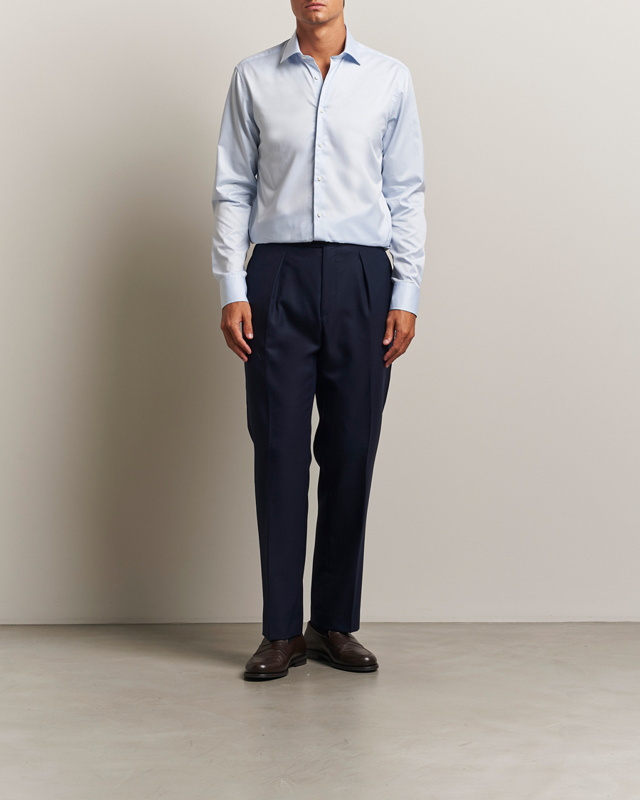 Uomini | Camicie | Stenströms | Regular Fit Cotton Twill Shirt Blue
