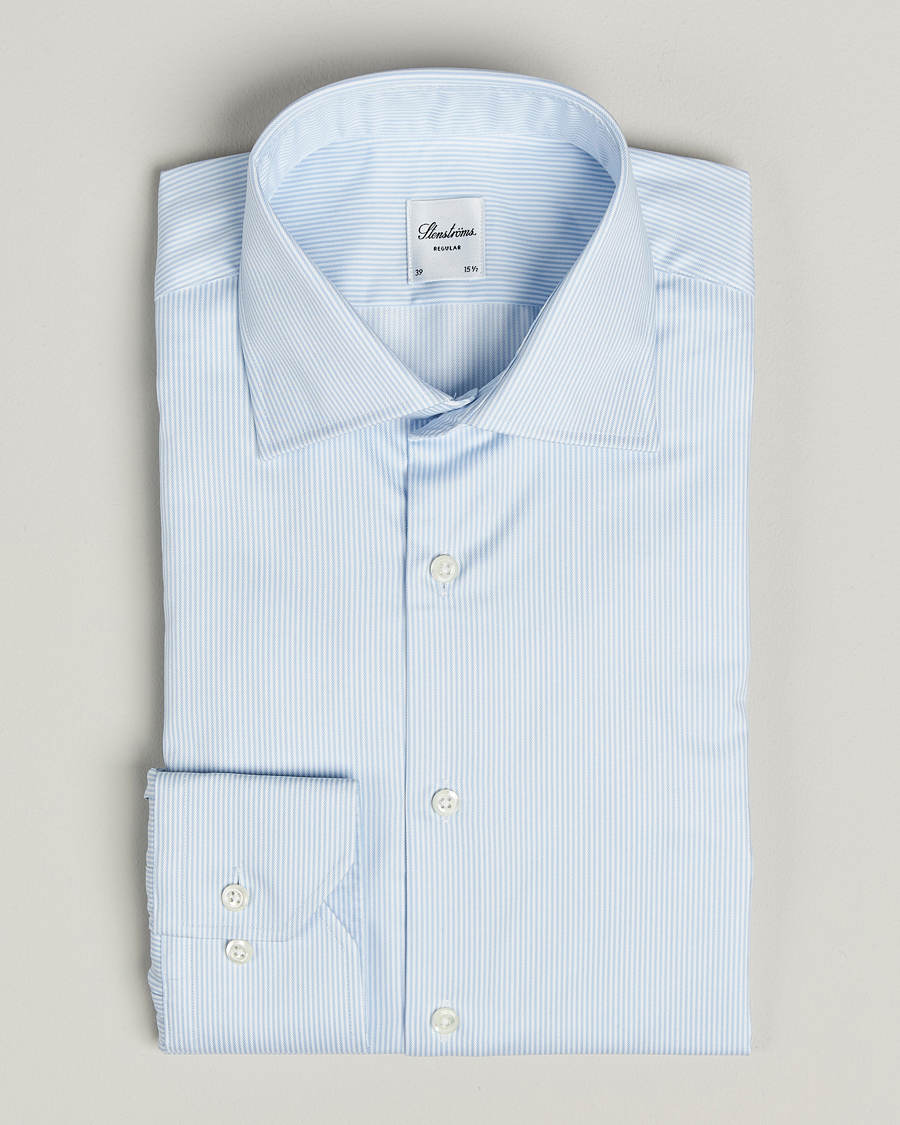 Uomini | Camicie | Stenströms | Regular Fit Thin Stripe Shirt White/Blue