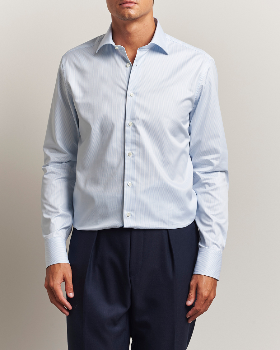 Uomini | Camicie | Stenströms | Regular Fit Thin Stripe Shirt White/Blue