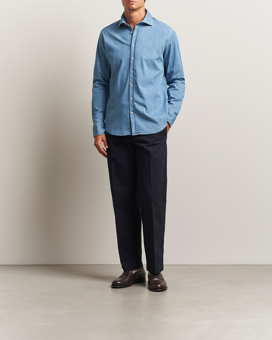 Uomini | Camicie | Stenströms | Regular Fit Garment Washed Shirt Light Denim