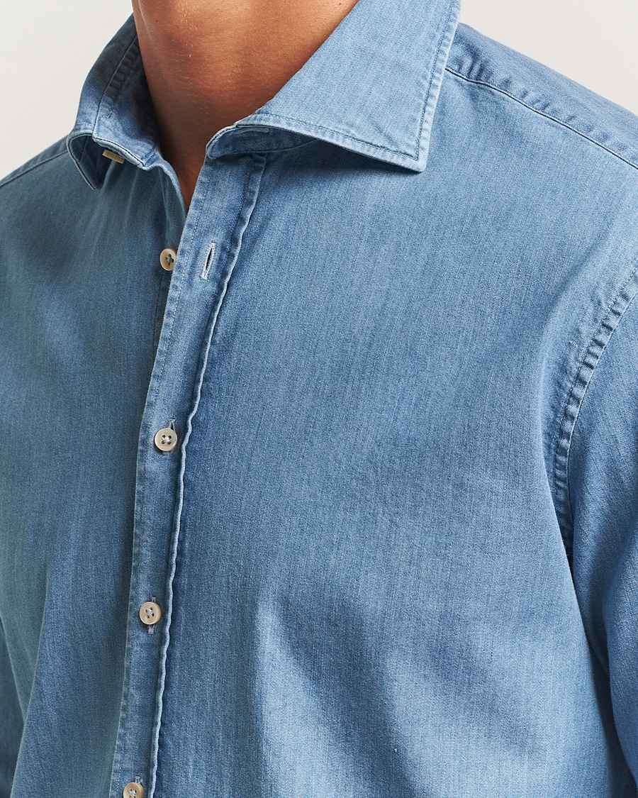 Uomini | Camicie | Stenströms | Regular Fit Garment Washed Shirt Light Denim