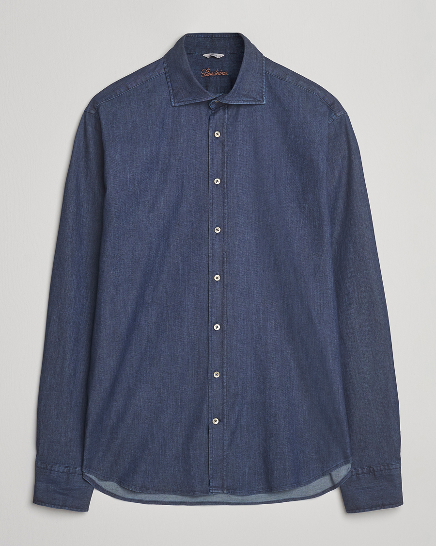 Uomini | Camicie | Stenströms | Regular Fit Garment Washed Shirt Dark Denim