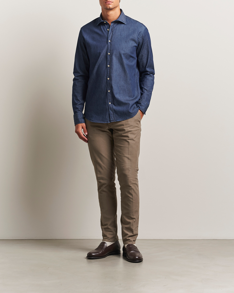 Uomini | Camicie | Stenströms | Regular Fit Garment Washed Shirt Dark Denim
