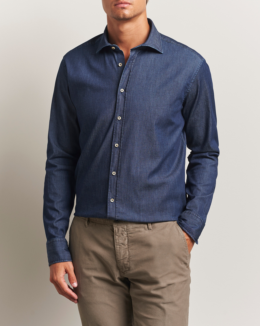 Uomini | Camicie | Stenströms | Regular Fit Garment Washed Shirt Dark Denim