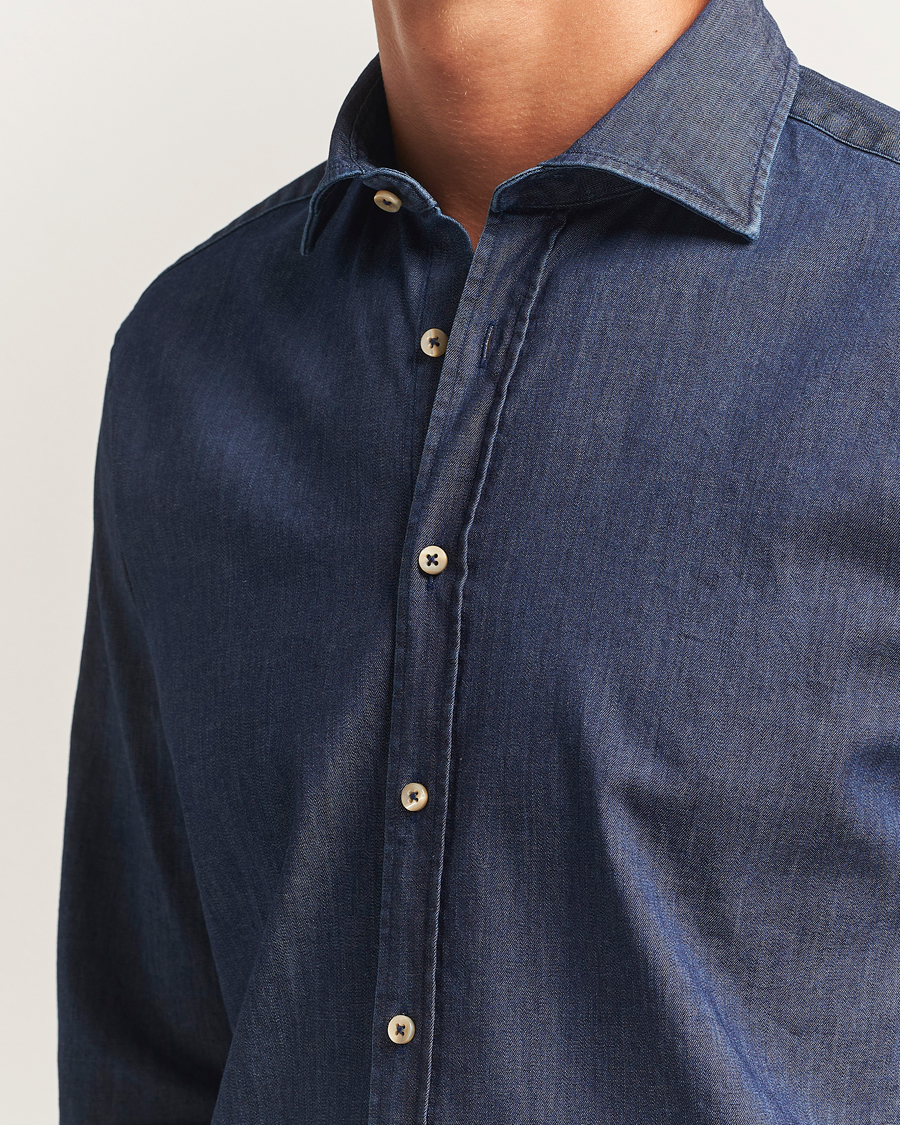 Uomini | Camicie | Stenströms | Regular Fit Garment Washed Shirt Dark Denim