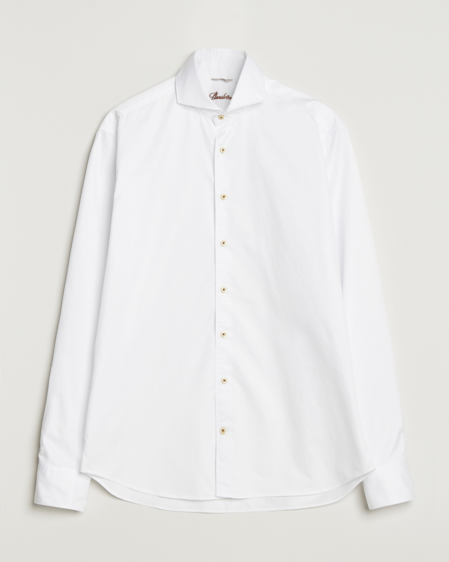 Uomini | Camicie | Stenströms | Regular Fit Washed Cotton Plain Shirt White