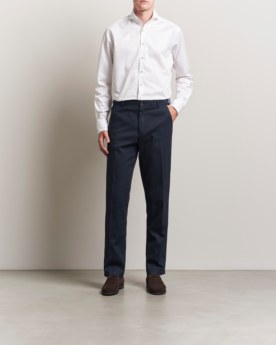 Uomini | Camicie | Stenströms | Regular Fit Washed Cotton Plain Shirt White