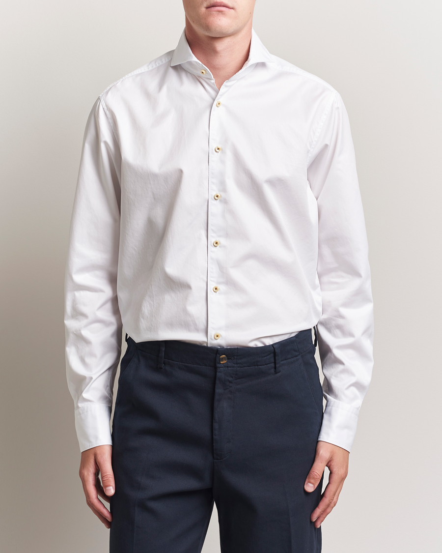 Uomini | Camicie | Stenströms | Regular Fit Washed Cotton Plain Shirt White