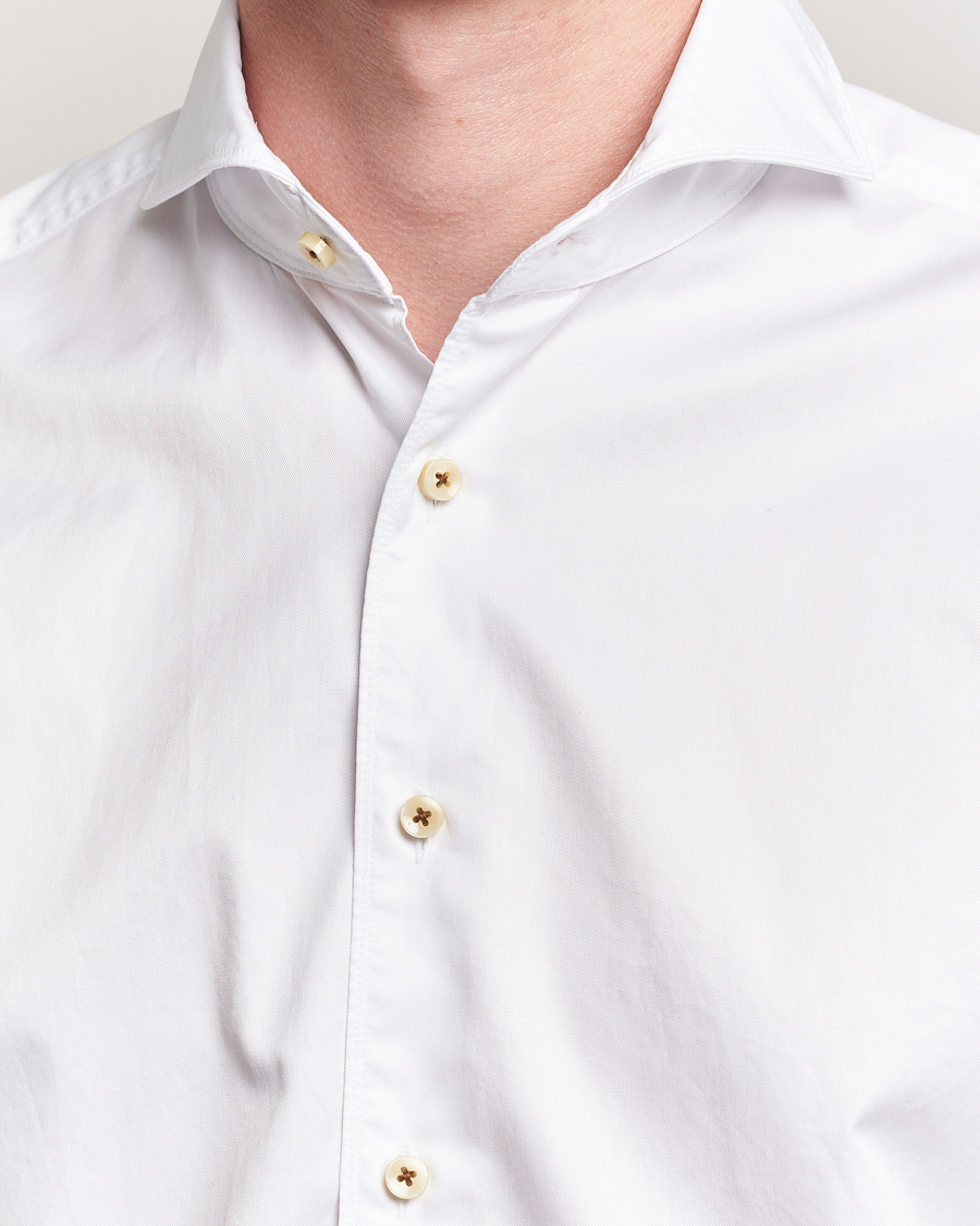 Uomini | Camicie | Stenströms | Regular Fit Washed Cotton Plain Shirt White