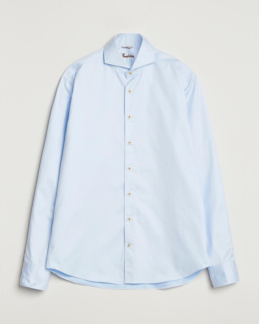 Uomini | Camicie | Stenströms | Regular Fit Washed Cotton Plain Shirt Light Blue
