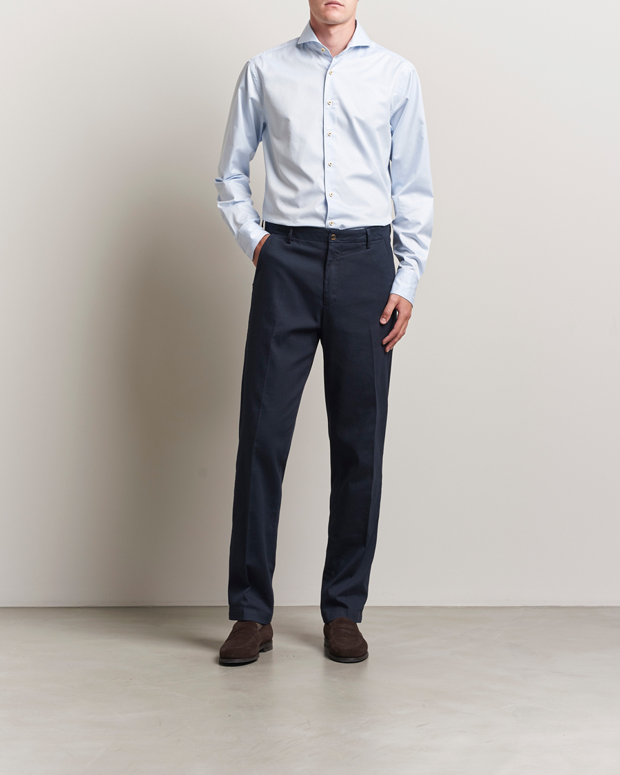 Uomini | Camicie | Stenströms | Regular Fit Washed Cotton Plain Shirt Light Blue