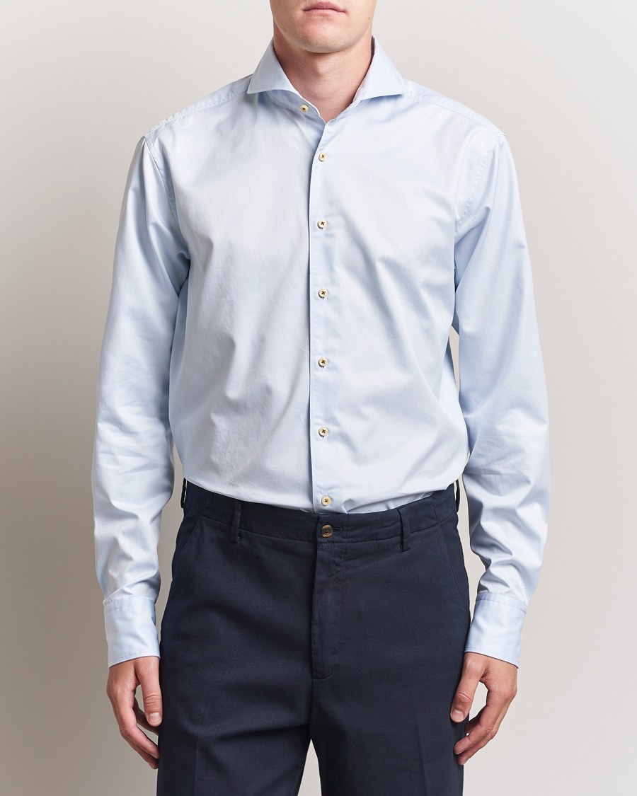 Uomini | Camicie | Stenströms | Regular Fit Washed Cotton Plain Shirt Light Blue