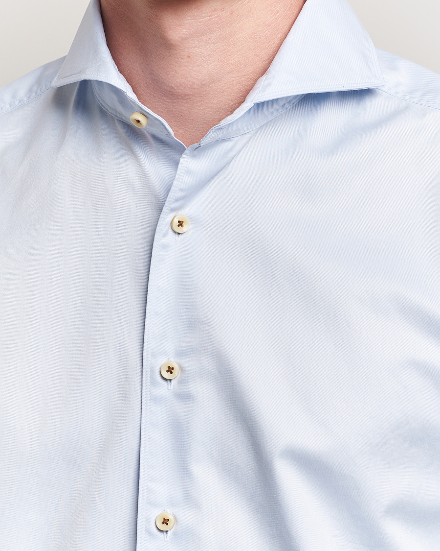 Uomini | Camicie | Stenströms | Regular Fit Washed Cotton Plain Shirt Light Blue
