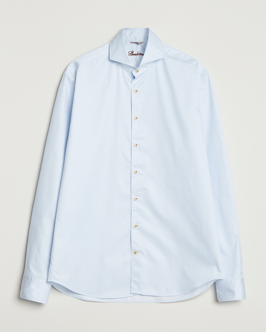 Uomini | Camicie | Stenströms | Regular Fit Pinstriped Casual Shirt Light Blue
