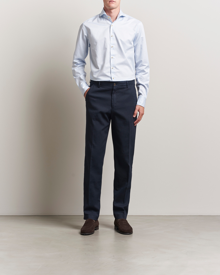 Uomini | Camicie | Stenströms | Regular Fit Pinstriped Casual Shirt Light Blue