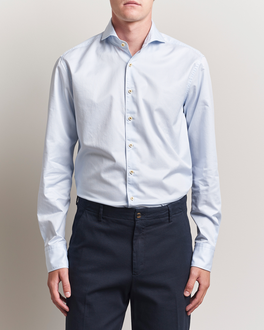 Uomini | Camicie | Stenströms | Regular Fit Pinstriped Casual Shirt Light Blue