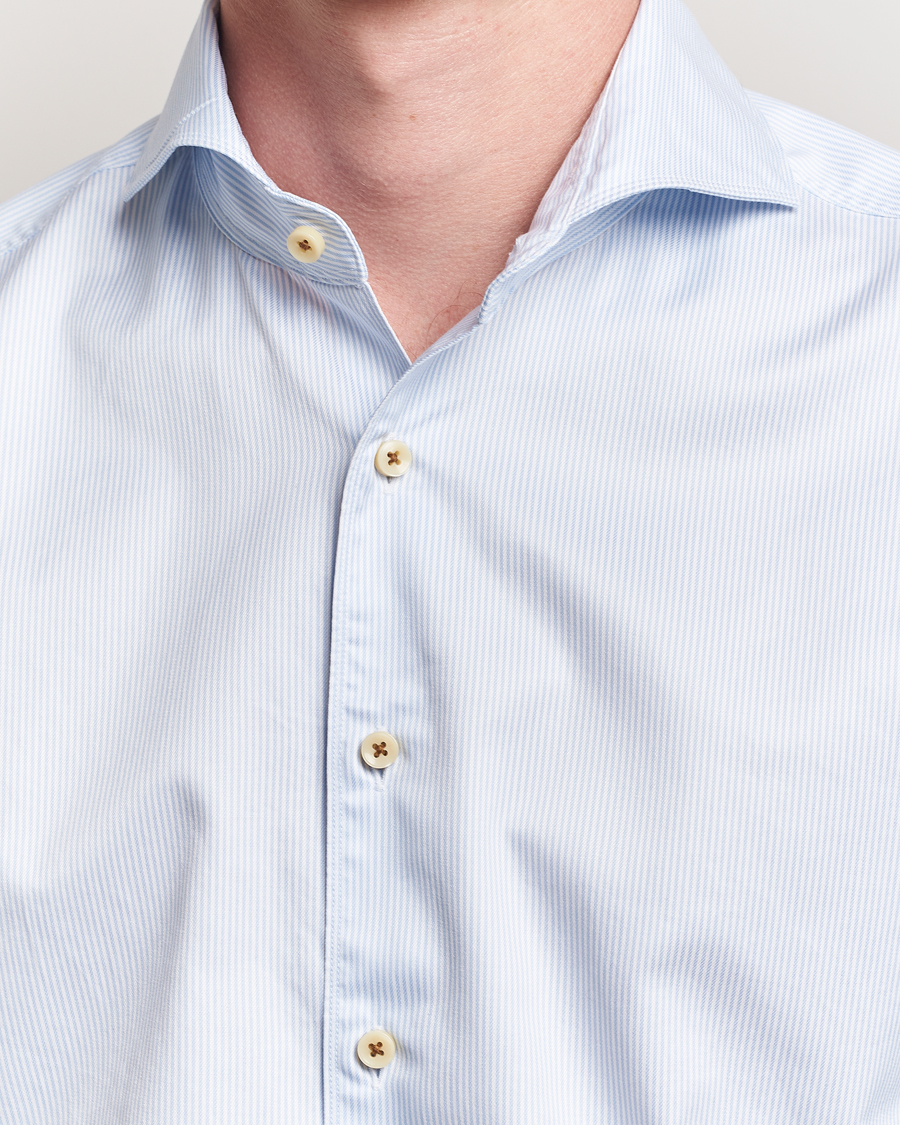 Uomini | Camicie | Stenströms | Regular Fit Pinstriped Casual Shirt Light Blue