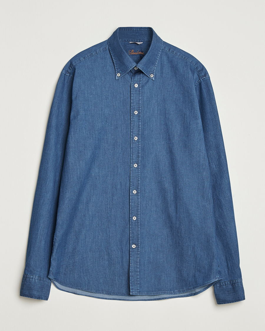 Uomini | Camicie | Stenströms | Regular Fit Button Down Garment Washed Shirt Denim