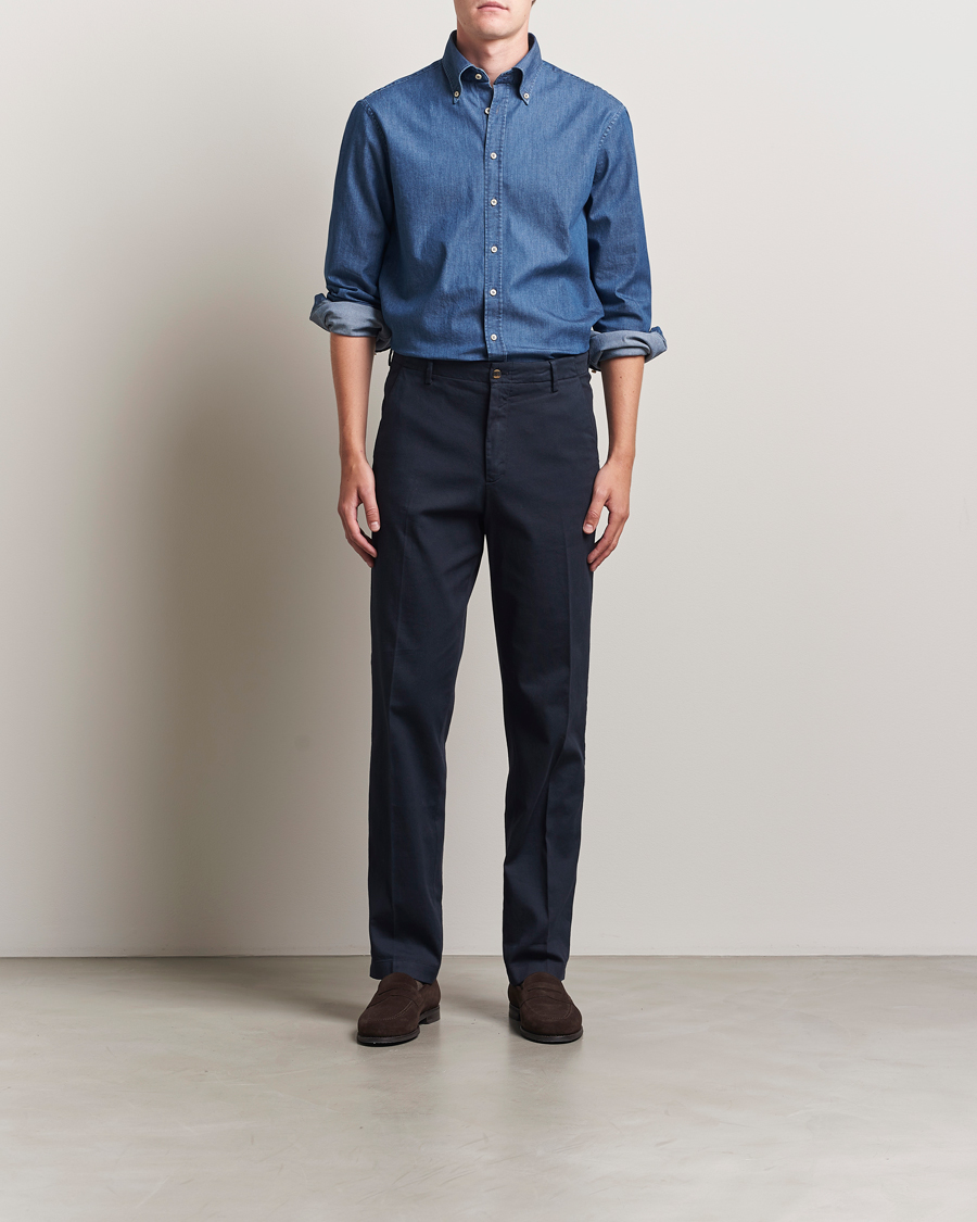 Uomini | Camicie | Stenströms | Regular Fit Button Down Garment Washed Shirt Denim