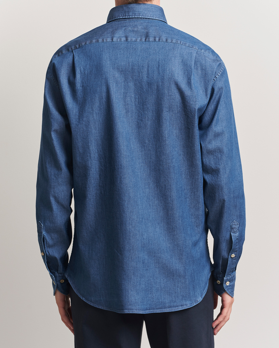Uomini | Camicie | Stenströms | Regular Fit Button Down Garment Washed Shirt Denim
