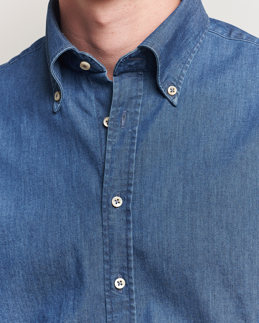 Uomini | Camicie | Stenströms | Regular Fit Button Down Garment Washed Shirt Denim