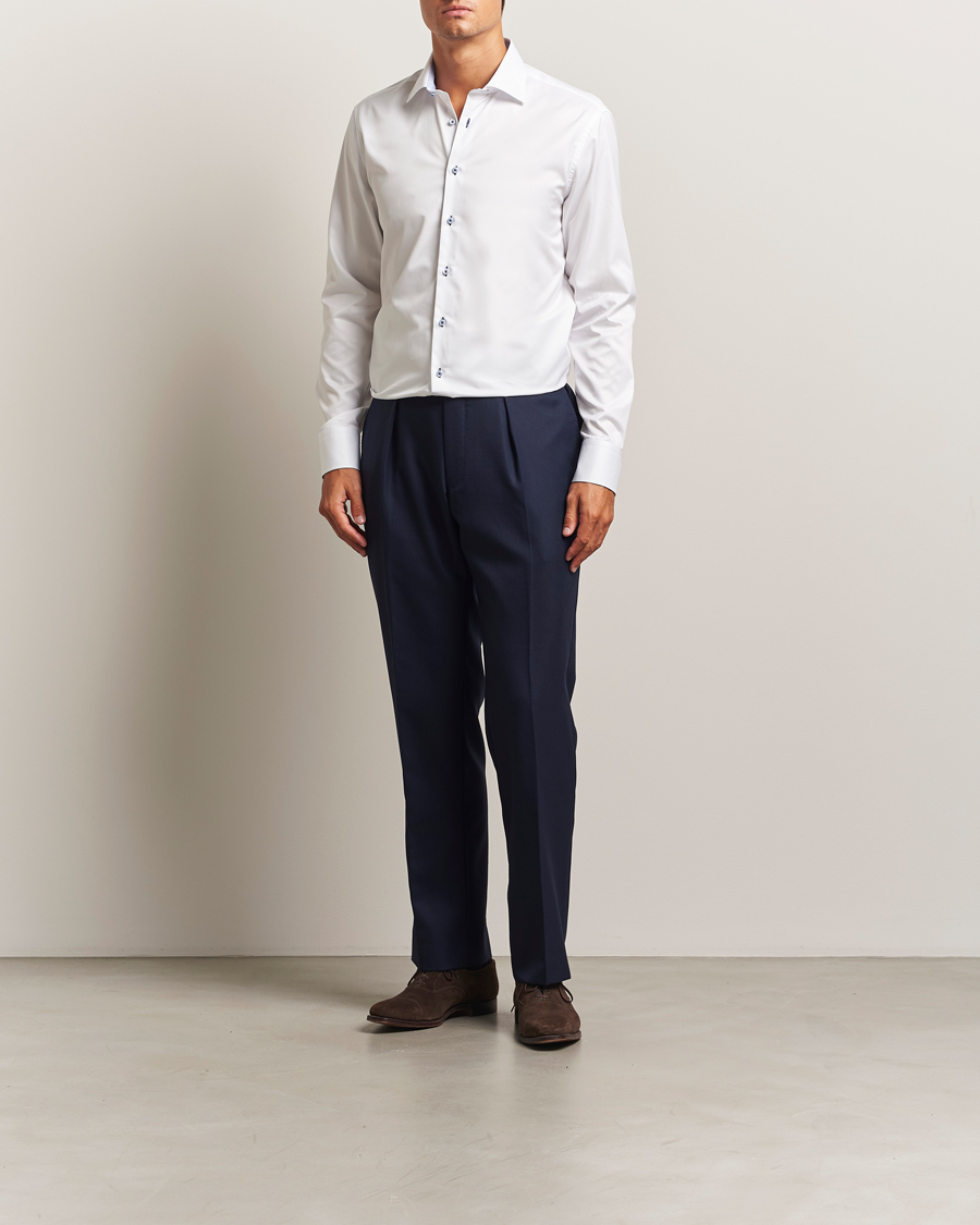 Uomini | Camicie | Stenströms | Regular Fit Contrast Cut Away Shirt White