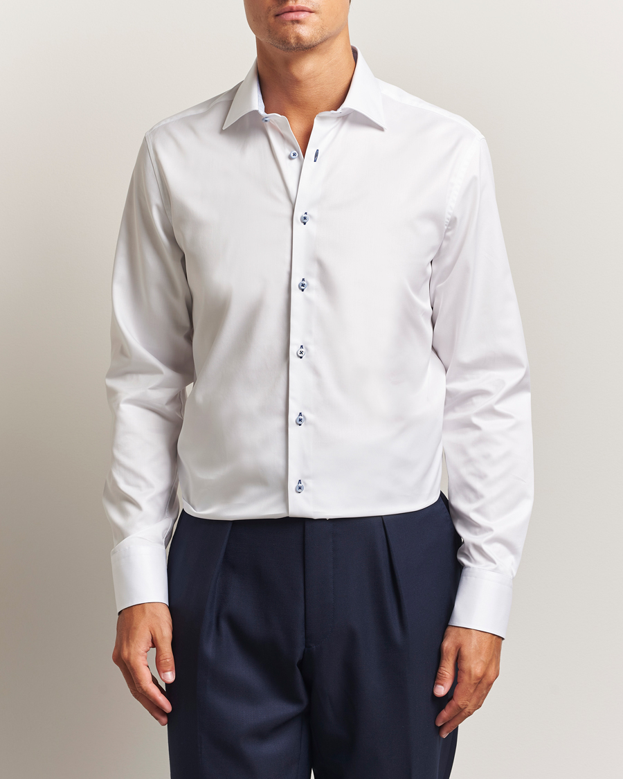 Uomini | Camicie | Stenströms | Regular Fit Contrast Cut Away Shirt White