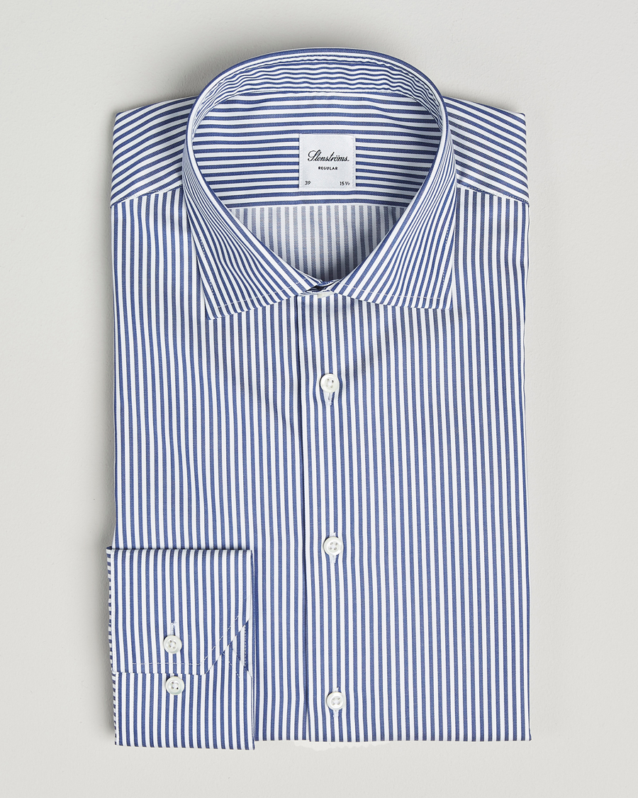 Uomini | Camicie | Stenströms | Regular Fit Striped Cut Away Shirt White/Blue