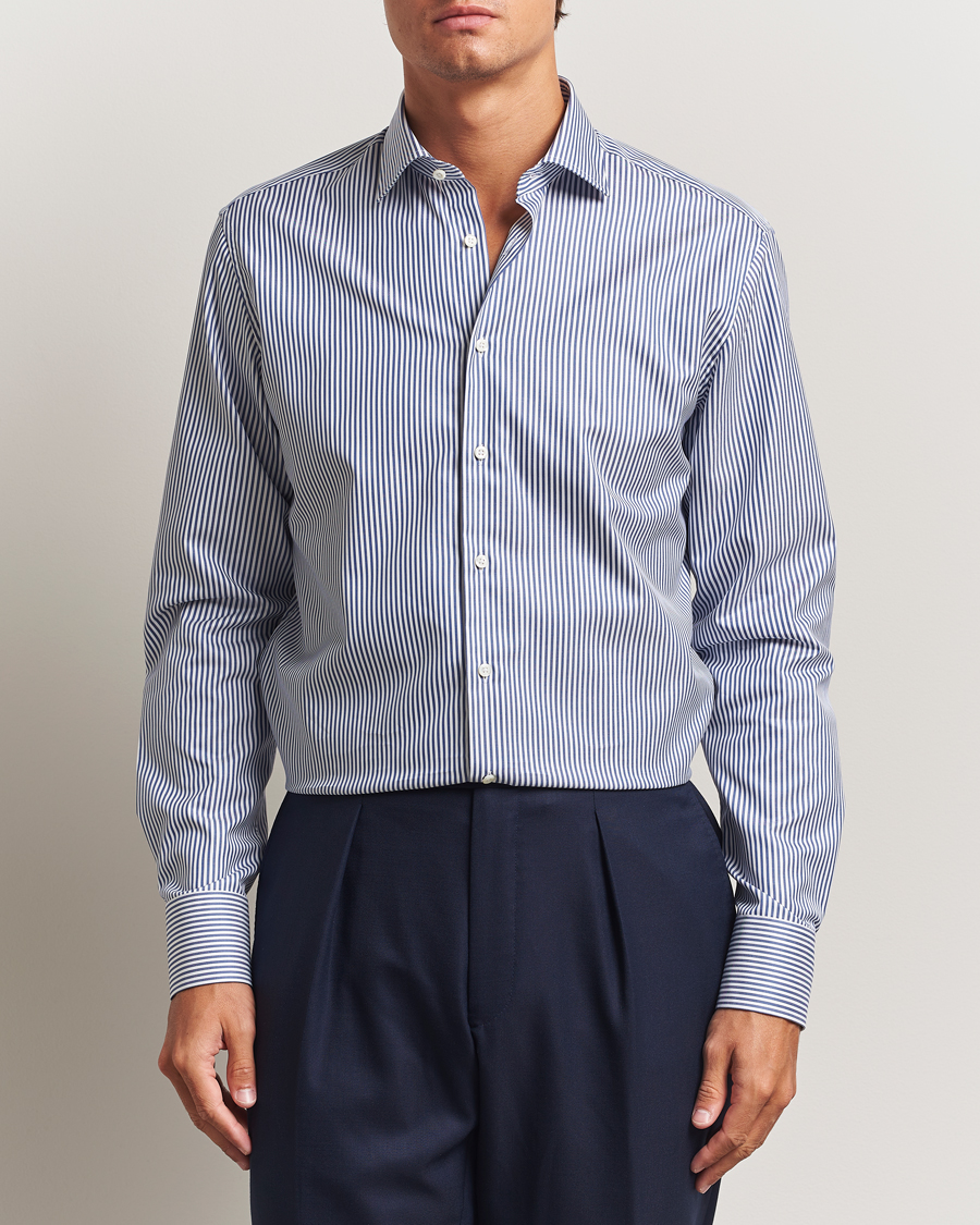 Uomini | Camicie | Stenströms | Regular Fit Striped Cut Away Shirt White/Blue