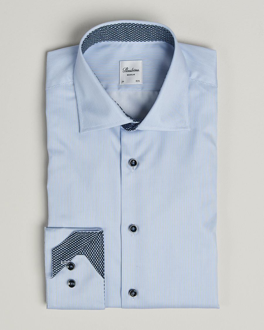Uomini | Camicie | Stenströms | Regular Fit Contrast Cotton Shirt White/Blue