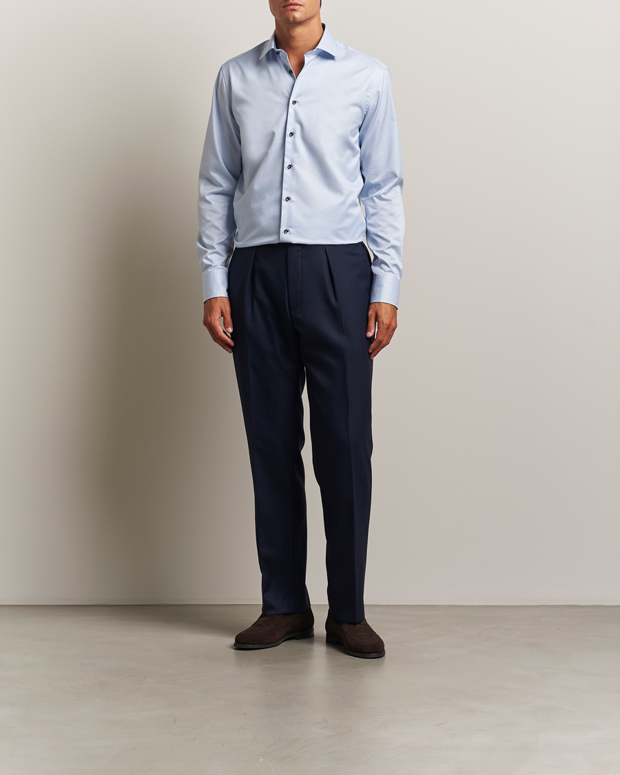 Uomini | Camicie | Stenströms | Regular Fit Contrast Cotton Shirt White/Blue