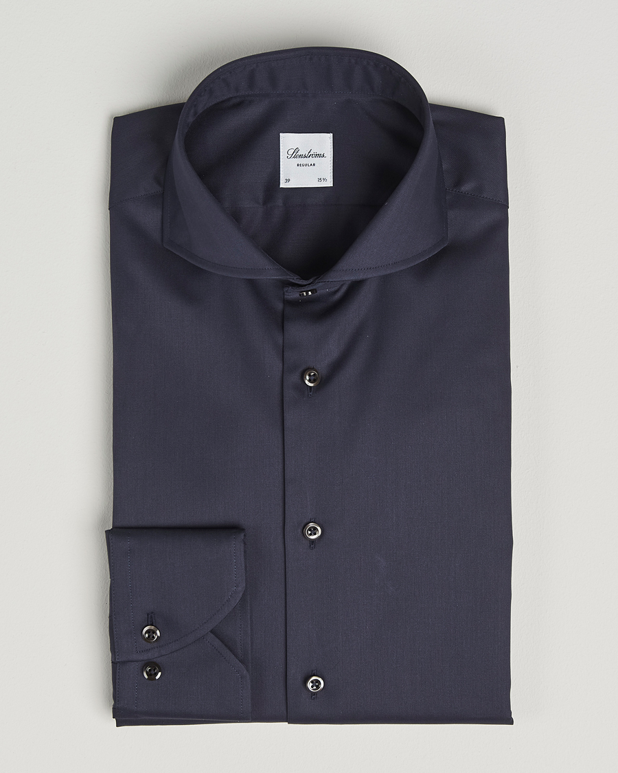 Uomini | Camicie | Stenströms | Regular Fit Extreme Cut Away Shirt Navy
