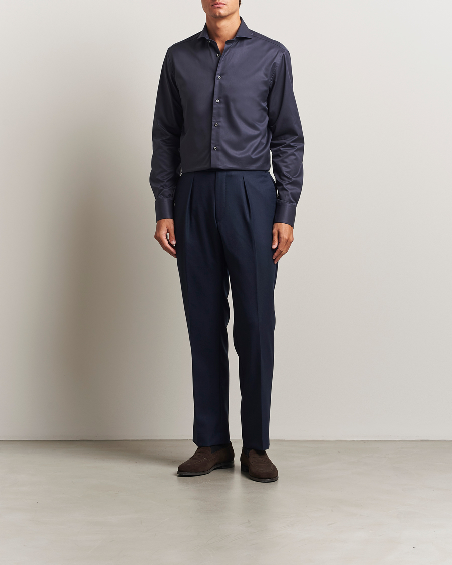 Uomini | Camicie | Stenströms | Regular Fit Extreme Cut Away Shirt Navy