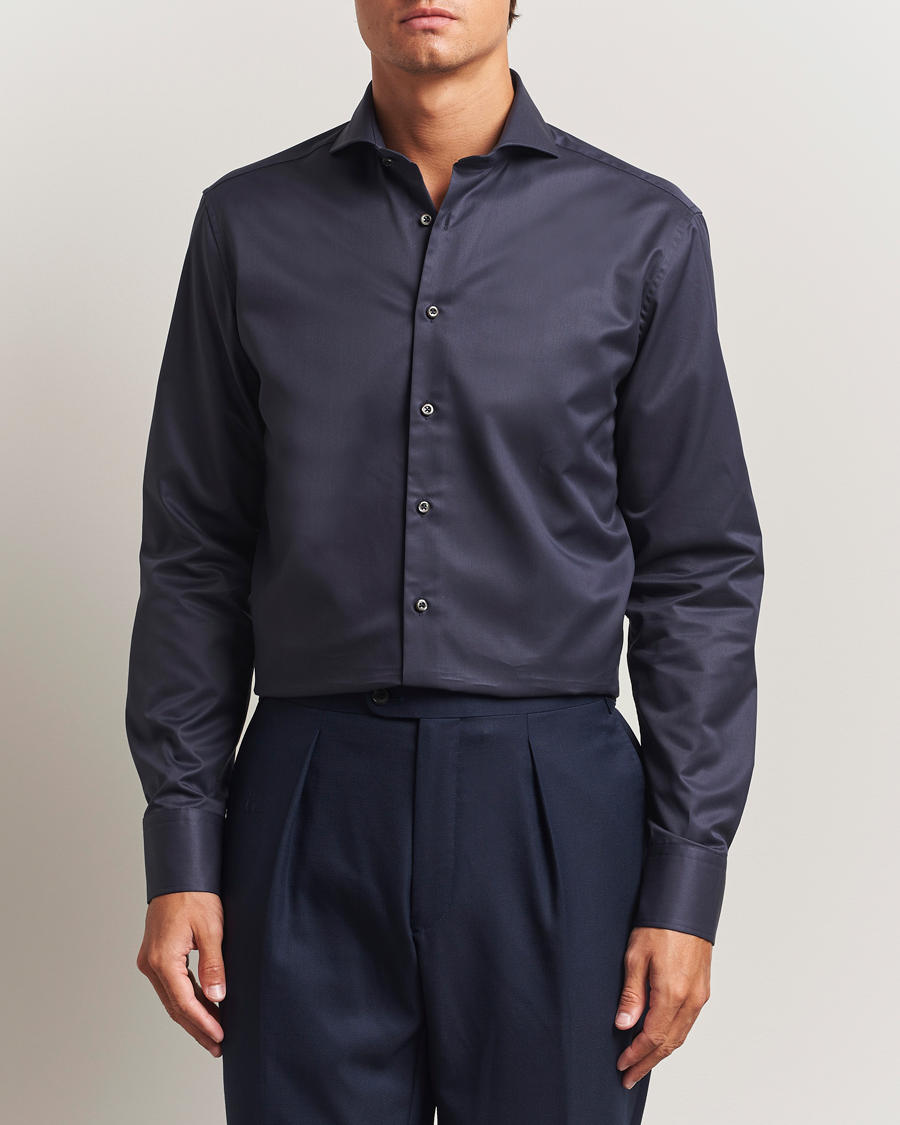 Uomini | Camicie | Stenströms | Regular Fit Extreme Cut Away Shirt Navy