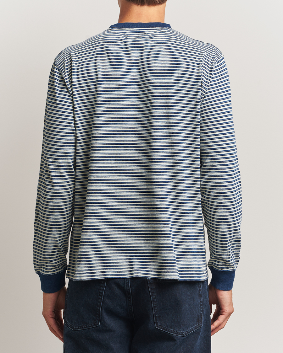 Uomini | T-shirt | BEAMS PLUS | Indigo Stripe Long Sleeve T-Shirt White/Navy